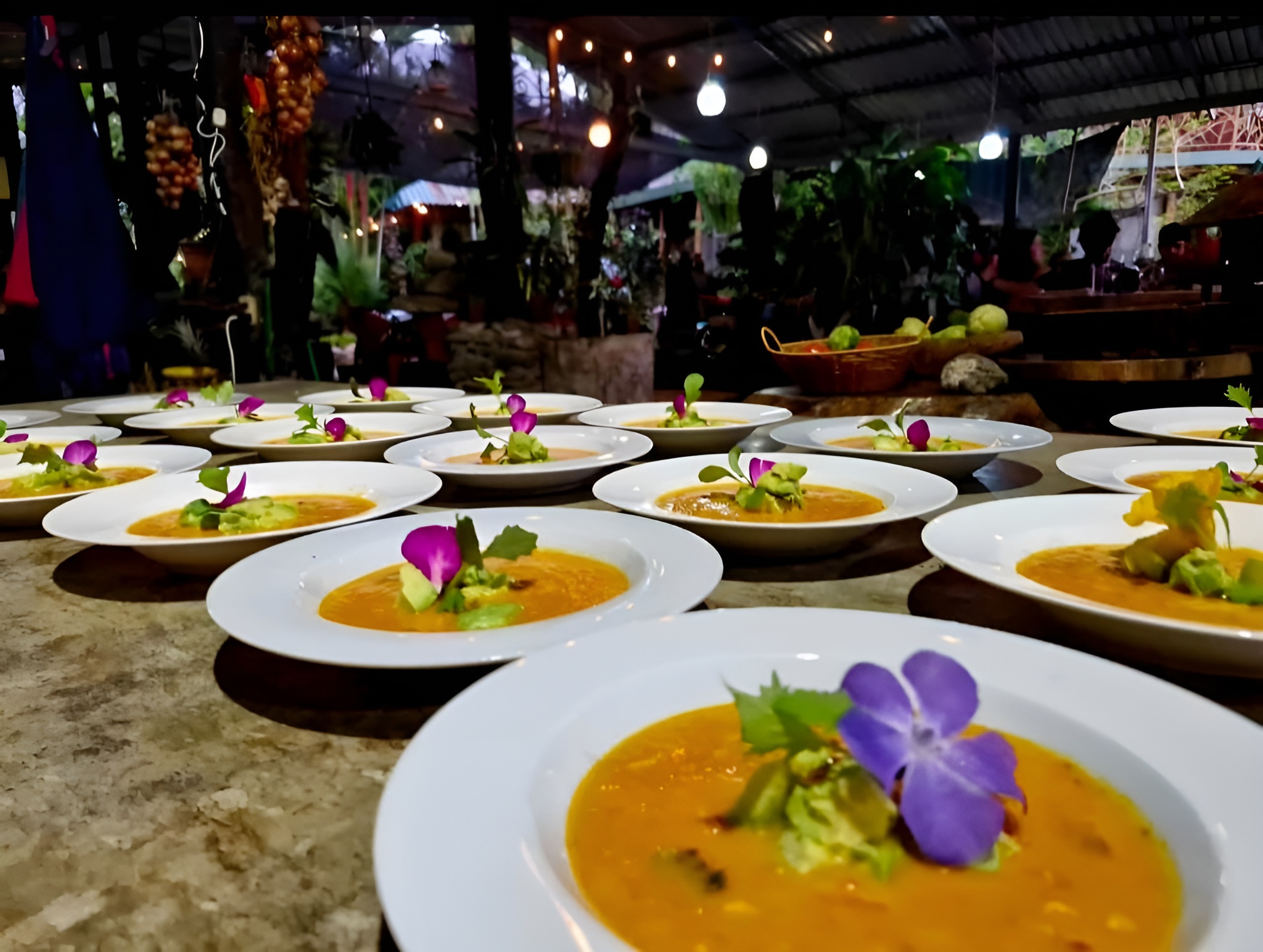 The rustic open-air rancho surrounded by tropical jungle